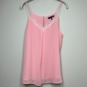 Ro & De Pink Sleeveless Shirt Size L Lace Tank NWOT
